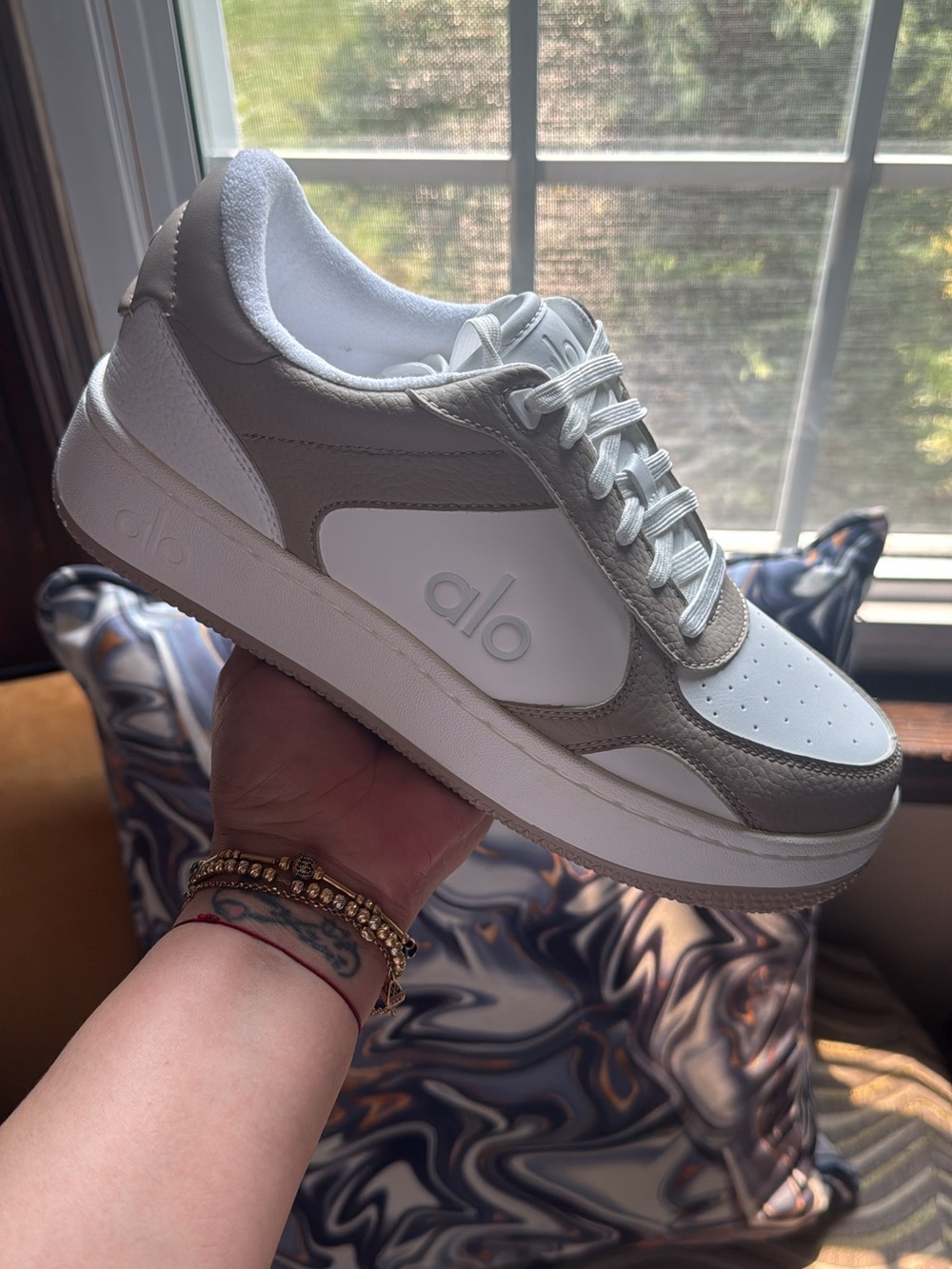 ALO Yoga White and Light Gray Low-Top Sneakers